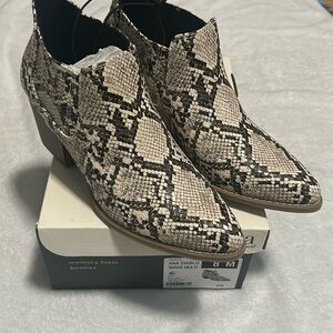 New snake skin booties with tags and box